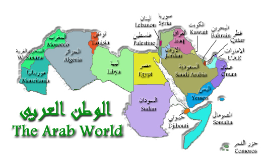 خريطة العالم العربي مع العواصم